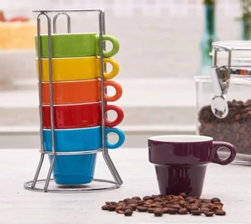 Jogo 6 Xícaras Para Café Expresso Coloridas Com Suporte 50ml