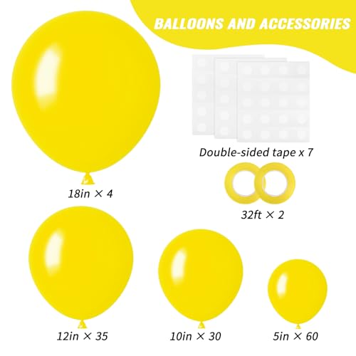 Image of RUBFAC 129pcs Yellow Balloons Different Sizes 18 12 10 5 Inch Latex Balloon Garland Arch Kit for Masquerade Party Decoration Gender Reveal Graduation Anniversary Baby Shower Party Supplies