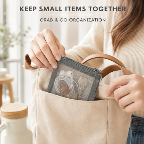 Image of Jexine 60 Pcs Mini Zipper Mesh Bags 4 inch x 3 inch Nylon Coin Pouch, Gray