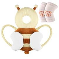 Vicloon Baby Kopfschutz, Verstellbare Schutzkissen Baby, Atmungsaktive Baby Head Schutzpolster für Kinder 4-24 Monate, Einstellbare Säugling Kissen Rucksack mit Knieschützer (Beige Biene)