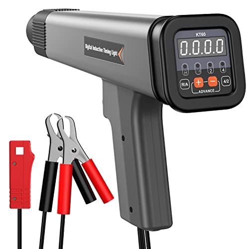 KZYEE KT60 Digital Timing Light, 12V Inductive Engine Timing Light Portable for 9V-16V Ignition Strobe Lamp Detector, LCD Display Timing Check Car Vehicle Motorcycle, Marine Repair Tool