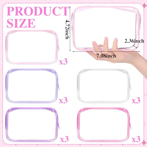 15 Pcs Pink and Purple Clear Makeup Bag with Zipper PVC Toiletry Bag Portable Waterproof Make up Pouches Clear Makeup Case Organizer for Women Travel Toiletries Bathroom Organizing2