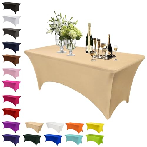 Mienocol Manteles de elastano champán, mantel rectangular elástico de 6 pies, lavable, mantel universal elástico para patio, cocina, evento, boda, cóctel, bar, exposición, banquete, fiesta