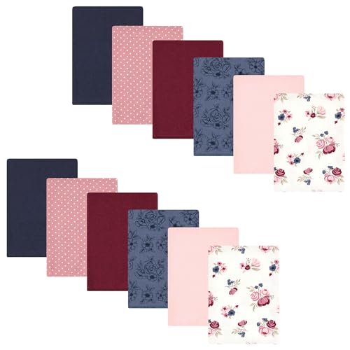 Image of Hudson Baby Unisex Baby Cotton Poly Flannel Burp Cloths Bundle, Dusty Rose Floral, One Size