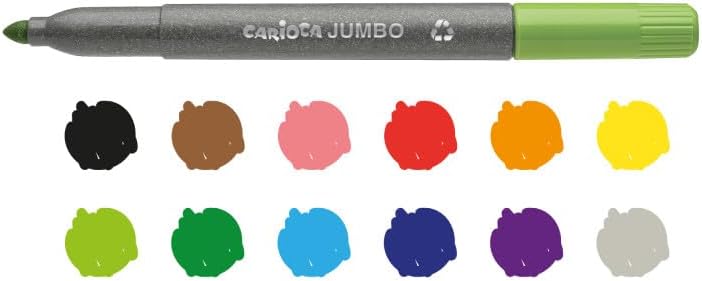 CARIOCA ECO Range Jumbo Markers for School | Box of 72 Super Washable Markers Made with 98% Regenerated Plastic | Assorted Colours | Maxi Tip 6 mm | 72 Pieces