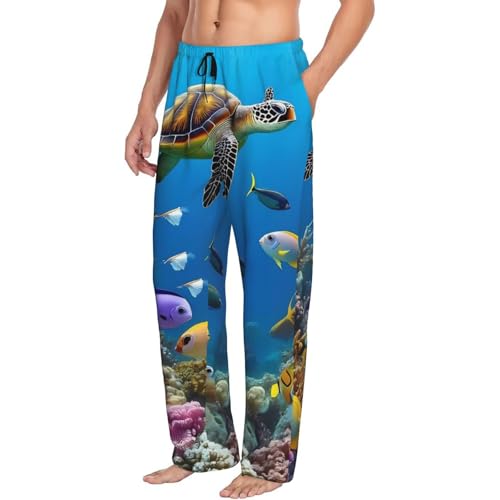 Colorful Coral Reef Pattern Men's Pajama Pants Lightweight Lounge Sleepwear Bottoms with Pockets ()
