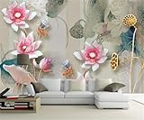XLMING Retro Dreidimensional Lotusblatt Rosa Lotus 3D Tapete Premium Strukturierte Seide Speisesaal Arbeitszimmer Wohnzimmer Schlafzimmer Sofa TV Wand-150cm×105cm