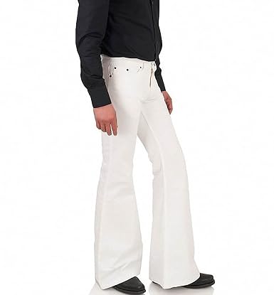 Buy Men's Relaxed Vintage 60s 70s Bell Bottom Stretch Fit Classic Comfort  Flared Flares Retro Leg Disco Denim Jeans Pants, White, Large at Amazon.in