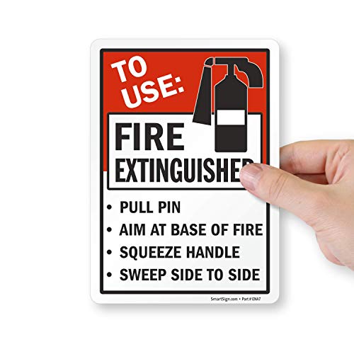 SmartSign “to Use Fire Extinguisher - Pull Pin, Aim at Base of Fire, Squeeze Handle, Sweep Side to Side” Label | 5