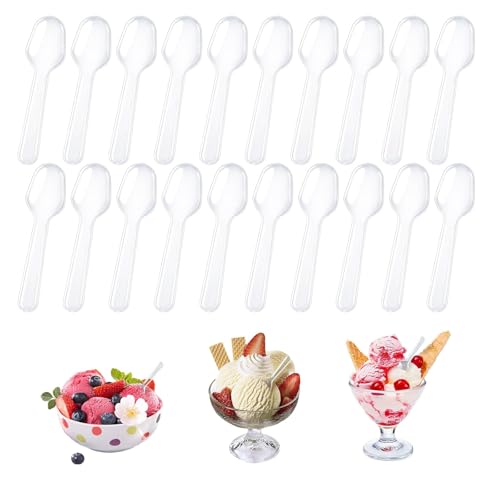 Rhoyee 50Pcs Reusable Mini Transparent Spoons for Desserts, Ice Cream, Pudding, Yogurt, Cake, Appetizer – Small Sample Spoons for Party, Picnic, Wedding, Events (7.5cm/2.95in)