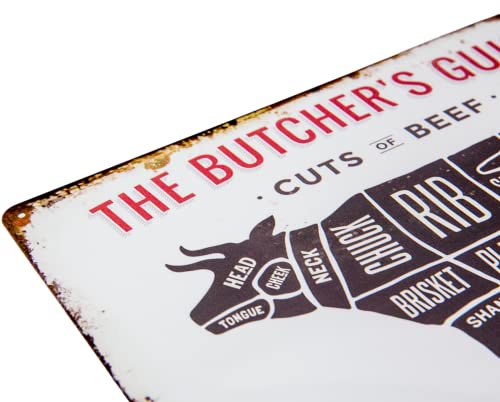 30 x 20 cm - Retro Blechschild für Grill und Koch Fans - The Butchers Guide - Cuts of Beef - Metzger, Fleischer BBQ Übersicht