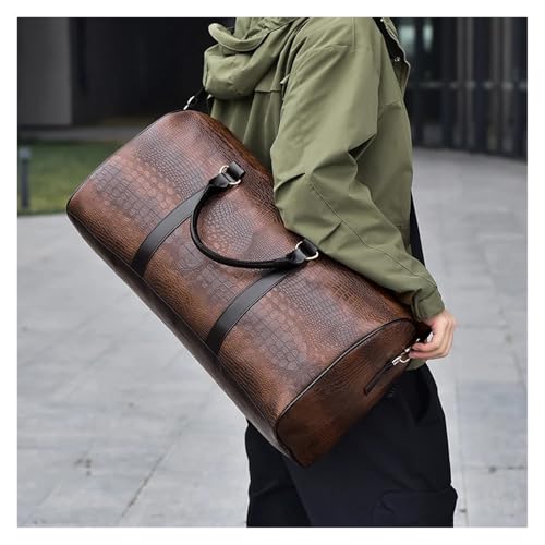 Business Flight Luggage Travel Duffle Bag for Men PU Leather Waterproof Large Capacity Carrying Garment Bag(Deep Brown)4