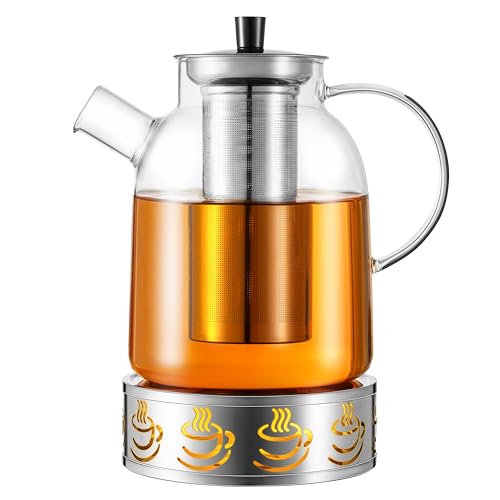 HEMOLY Theepot 1600 ml, theepot met zeef, dik glas, theemaker met roestvrijstalen zeef, borosilicaatglazen kan voor thee, bloementhee en sap