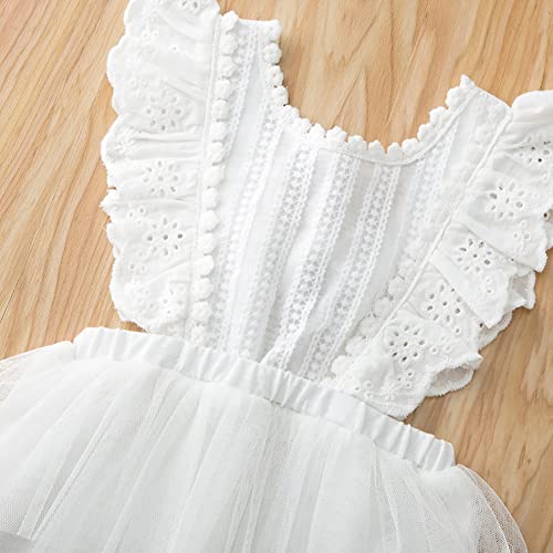 Imekis Baby Girls Boho Romper Dress 1St Birthday Cake Smash Outfit Girl Newborn Photography Infant Toddler Easter Dress Summer Jumpsuit Headband Christening Clothes Photoshoot White Floral Lace 12-18 Months thumb #3