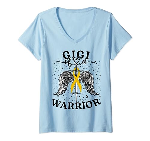 Gigi Of A Warrior Child Cancer Awareness Support Squad T-Shirt avec Col en V
