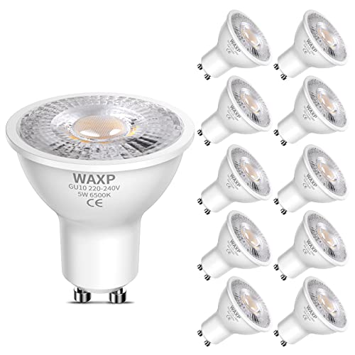 WAXP GU10 LED Spotlight Bulbs 5W Cool White 6500K 365lm No Flickering Energy Saving Led Bulbs Equivalent 40-50W GU10 Halogen Spot Light Bulbs Non-Dimmable 10 Pack
