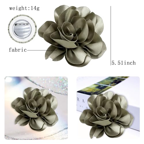 Image of Dainty Satin Fabric Flower Brooches for Women Large Rose Floral Brooch for Party Dance Wedding Banquet Elegant Camellia Fashion Brooch Pin for Women Girl 5.5inch