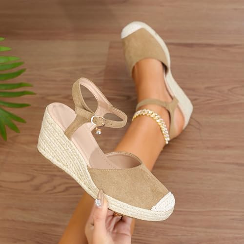 Image of Womens Espadrilles Sandals, Closed Toe Platform for Women Ankle Strap Casual Comfortable Wedge Sandals