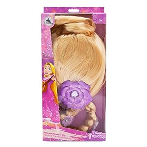Disney Store Peluca infantil de Rapunzel, Enredados, rubia y en forma de trenza de aspecto natural con reflejos brillantes y apliques de flores, talla única