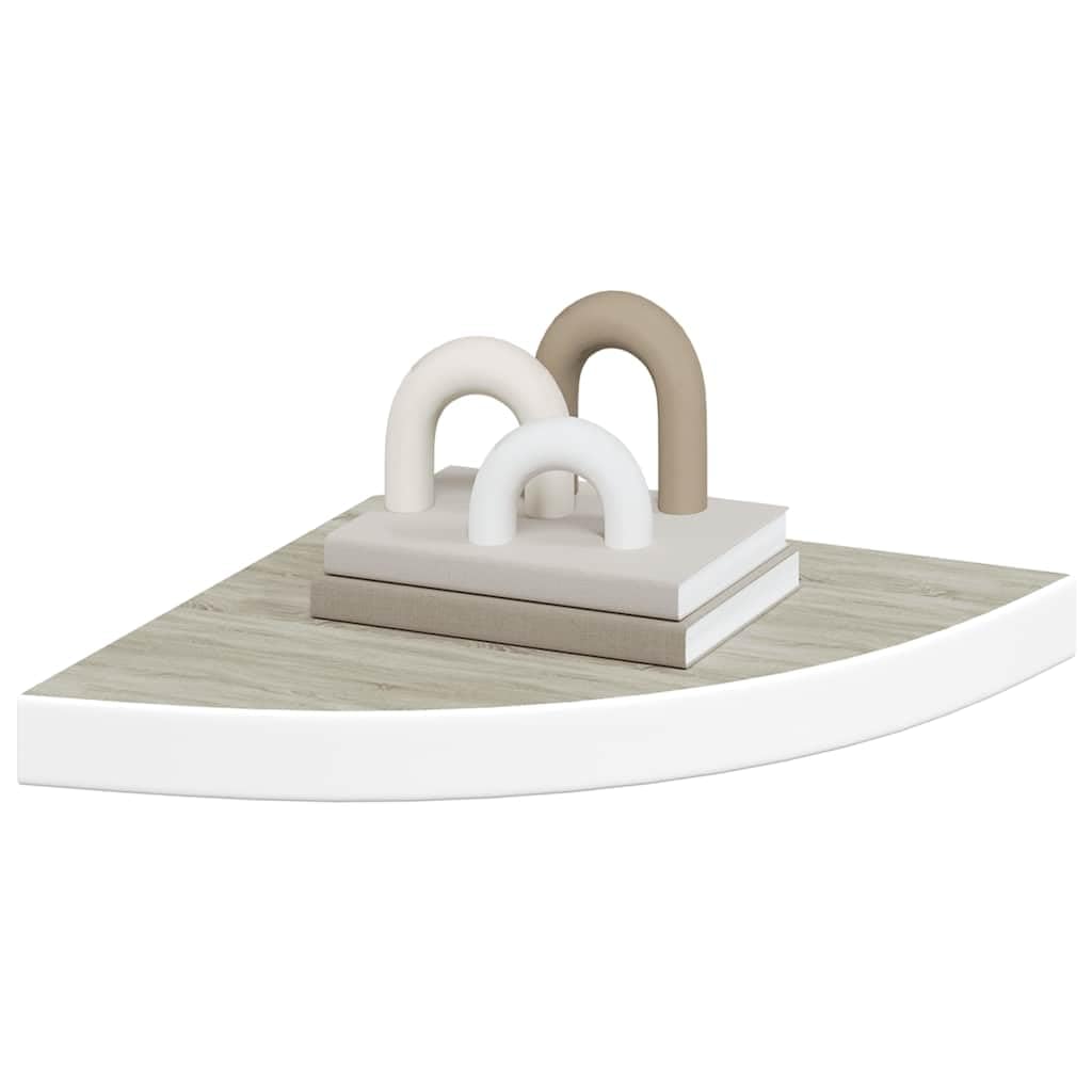 Juego de 4 estanterías de esquina de madera de densidad media con soporte invisible para salón, dormitorio y pasillo (roble y blanco), 35 x 35 x 3,8 cm