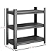 3 Tier Metal Garage Shelving Unit, 32’’ Heavy Duty Adjustable Storage Rack and Shelving Units, 600 lbs Capacity, Industrial Utility Rack Shelves for Heavy Tools and Equipment
