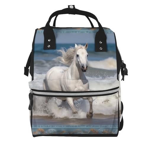 Sac à dos à langer grande capacité motif cheval sur la mer