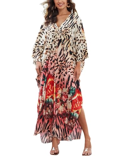 Image of KECVOT Kaftan Dresses for Women Plus Size Batwing Sleeve Caftans Long Bathing Suit Cover Up Maxi Beach Dress Loungewear