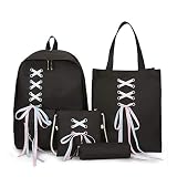 KaloryWee Sac À Dos Scolaire en Toile Sacs D'école Fille avec Nœud Cartable pour étudiants Femme Backpack D'épaule Lacet Grande Capacité Décontracté pour L'école, Les Voyages, Les Loisirs