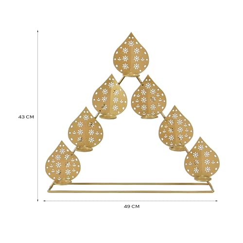 Image of METSY Stylish Metal Cutting Edge Candle Light Holder Leaf in Rectangular Shape | Metal Art | Home Decor Items (Golden Triangular)