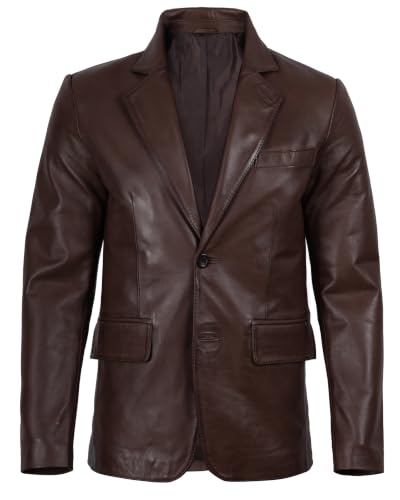 Image of fjackets Mens Leather Blazer Jacket - Real Lambskin Leather Sport Coat, 2-Button, Leather Jacket Men Business to Weekend