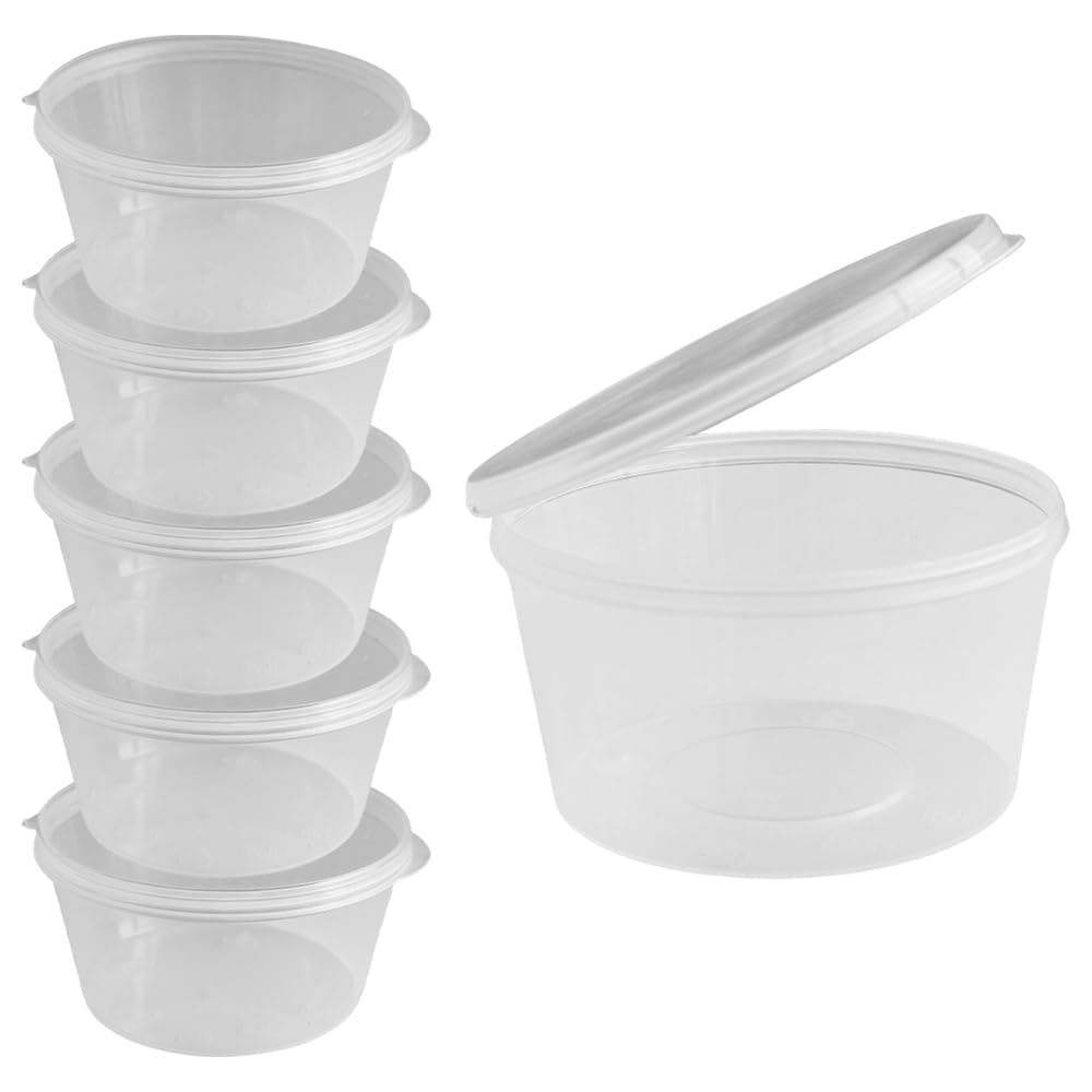 M1SS 100 PCS Clear Round Hinged Pots with Lids - 100 ml/3oz Deli Pots - Perfect for Takeaways, Restaurants - Chutney, Ketchup Container & Hinged Sauce Container