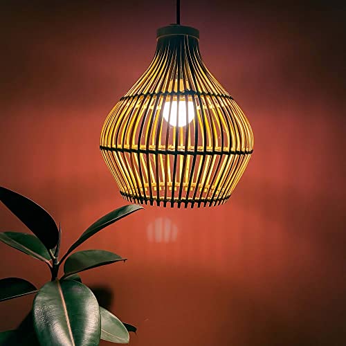 Image of Craftscape Bamboo Hanging Pendant Lamp | Boho Cane Lampshade | Bamboo Lights | Collection (SolaMic)