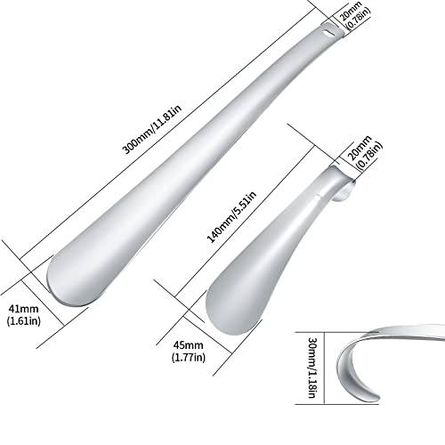 2 Stück Schuhlöffel Metall Lang und Kurz Set, Schuhanzieher Edelstahl(30 cm+14 cm), für Leute, die sich Schlecht Bücken, Senioren, Kinder, Schuhlöffel Schuhanzieher