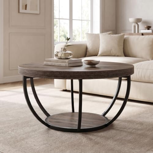 Image of Tribesigns 31.7 inch Round Wooden Coffee Table with Storage Pedestal