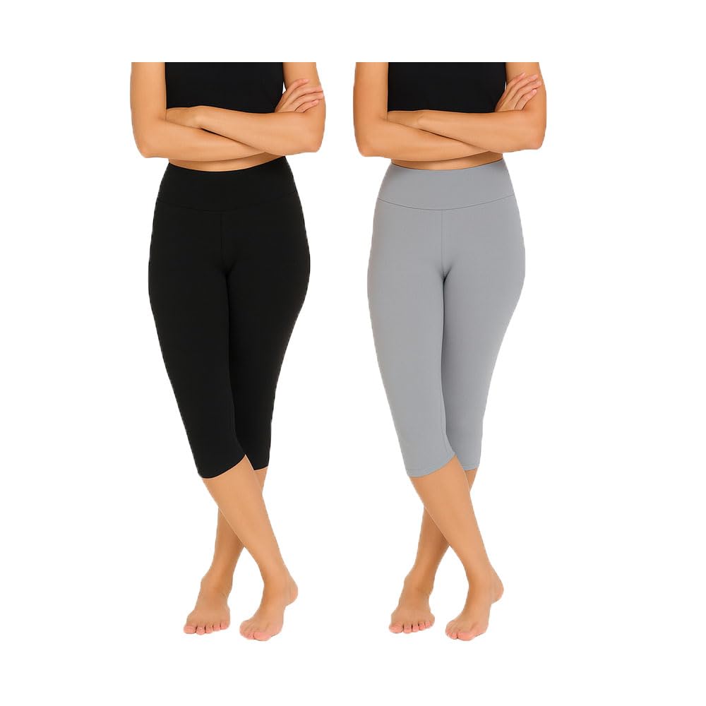 Womens Solid Plain 3/4th Capri for Girls Black, Grey (Combo Pack Of 2)-picture-15