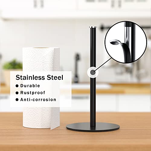 Black Paper Towel Holder Countertop - Free Standing Paper Towel Holder Stand For Kitchen Rolls, Non Slip Paper Towel Roll Holder, Modern Kitchen Countertop Organizer Fits Most Size Paper Roll #TOP1