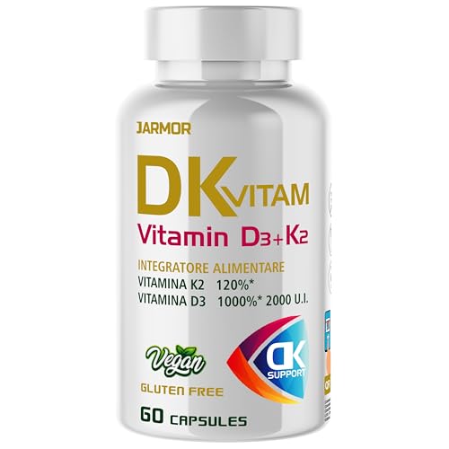 Vitamina D3 K2 60 Capsule - 2000 UI D3 + 90 mcg K2 Vegan, Gluten Free - Integratore Vitamina D per Ossa e Immunità, Made in Italy