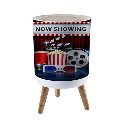 Image of Small Trash Can with Lid Cinema background concept movie theater object on red curtain Garbage Bin Round Waste Bin Press Cover Dog Proof Wastebasket for Kitchen Bathroom Living Room 1.8 Gallon