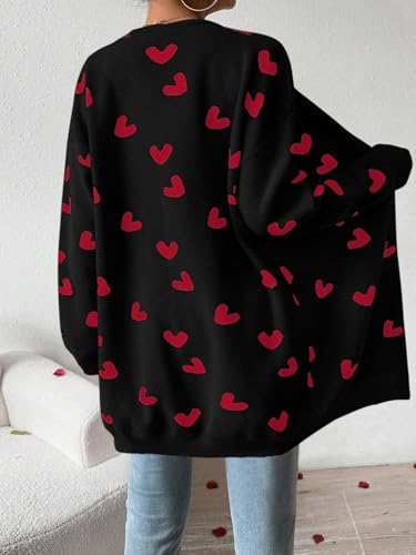 Image of Womens Cute Heart Cardigans Oversized Long Sleeve Open Front Knit Sweaters
