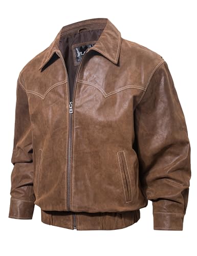 FLAVOR Men Genuine Leather Bomber Jacket Casual Fall Winter Jacket Brown2