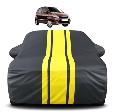Image of Auto Hub Car Cover Compatible with Maruti Zen Estilo with Mirror Pocket, Soft Cotton Lining, Zen Estilo Car Cover Waterproof - Yellow-Black