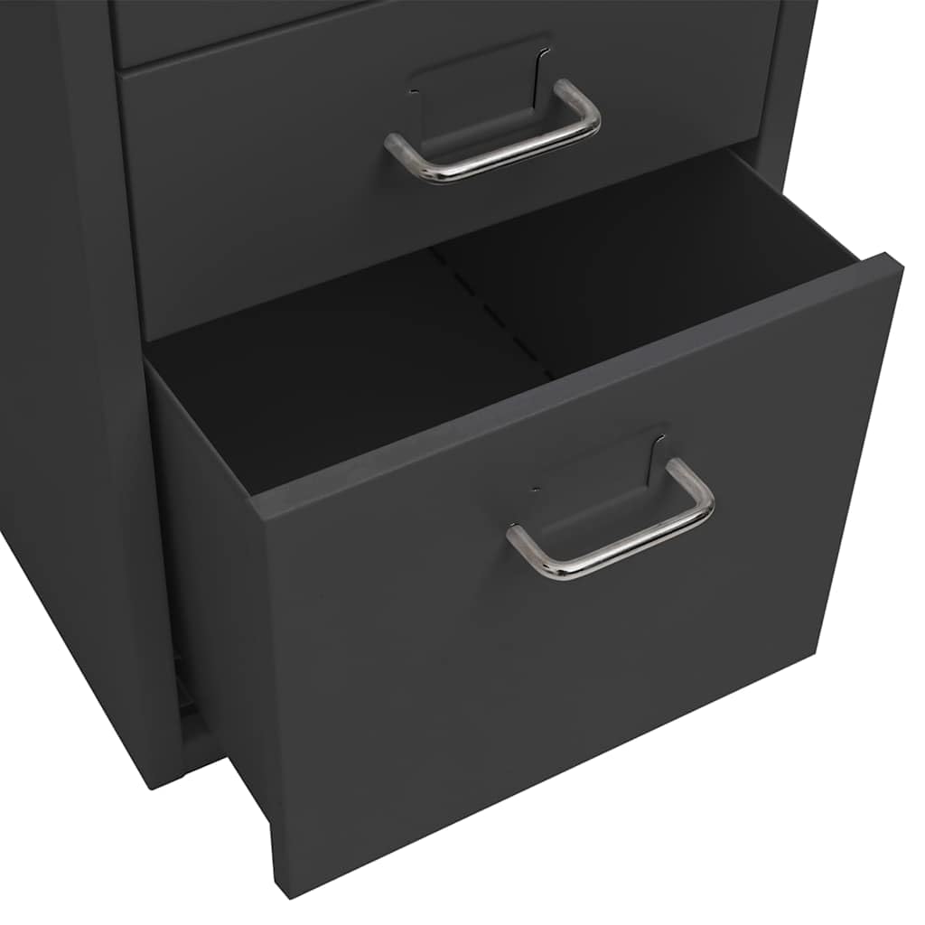 Szafka na dokumenty z rolkami, antracytowa, metalowa, 28 x 41 x 69 cm, szafka biurowa z 5 szufladami i metalowymi uchwytami do biura, gabinetu, biura domowego, do przechowywania dokumentów i