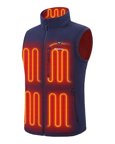 Venustas Men's Heated Fleece Vest with 6 Heating Zones, Lightweight Recycled Electric Fleece Vest