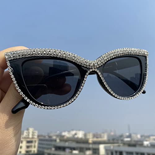 Fashion Womens Rhinestone Sunglasses Retro Black Cat Eye Sunglasses Crystal Sparkle For Women with UV protection2