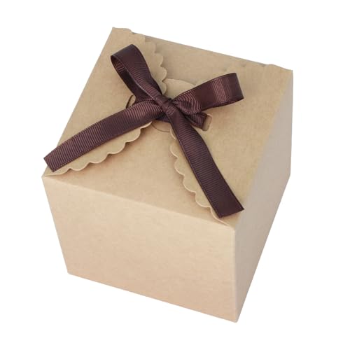 Brown Gift Boxes with Ribbon – 4x4x4' Foldable Paper...