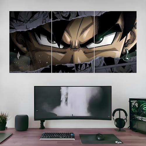 Image of Aniculture Dragon Ball Black Goku Split Poster Set of 3, A3 Size Each - Panoramic Anime Wall Art Collage - 300 GSM Ultra HD Print Quality - Self-Adhesive - 36 x16 Inches Large Decor