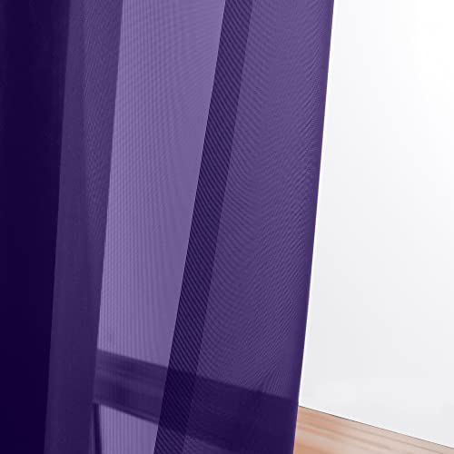Image of OWENIE Purple Sheer Curtains 96 Inch Length, Elegant Sheer Curtains for Bedroom, Window Voile Sheer Curtain Panels /Drapes /Treatment for Living Room, 2Pcs, Each 42 inch W x 96 inch L