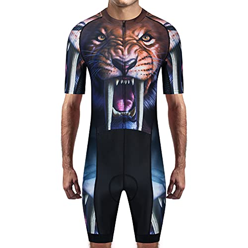 JPOJPO Men's Triathlon Suit Cycling Jersey Set MTB Short Sleeve Shorts Gel Pad Sport Suit Lion Size S