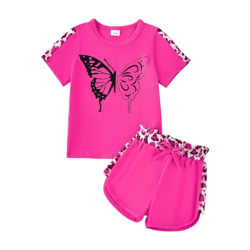 Image of Toddler Girl Clothes Kids Summer Outfits Short Sleeve Leopard-Print T-Shirt and Shorts 2 Piece Set 2-8 Years