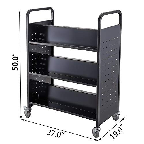 image for BestEquip Book Cart 200LBS, Library Cart 30x14x45 Inch, Rolling Book C